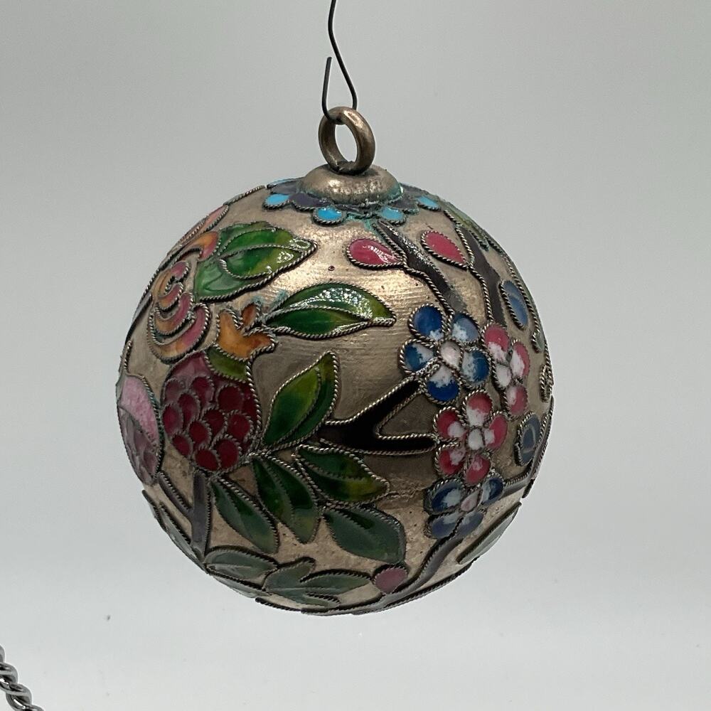 Cloisonné Christmas Ornament Floral Flowers Fruits Tropical Colorful Ball VTG